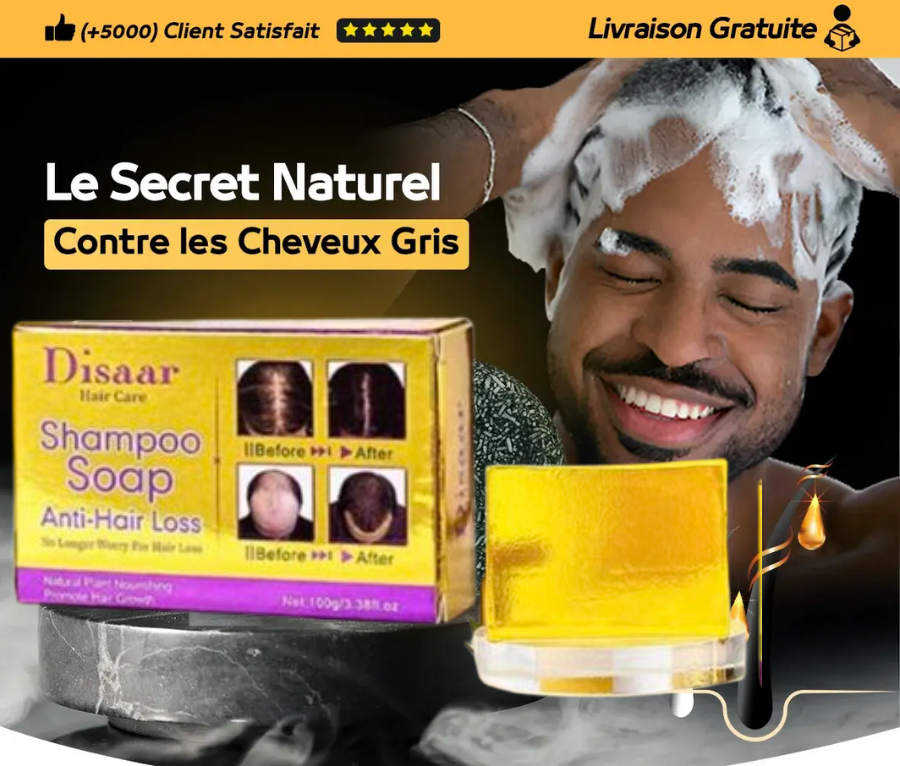 Retrouvez votre jeunesse avec notre Savon Noir anti-cheveux gris et blancs!